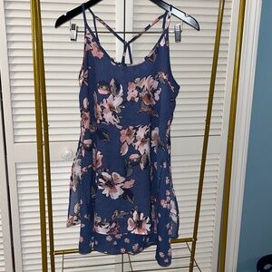Three Pink Hearts Trixxi Sun Dress Dusty Blue Floral Print